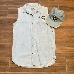 Vintage Raiders Women’s denim set of sleeveless shirt and hat